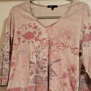 One World Shirt Top Pink Printed Henley Size M